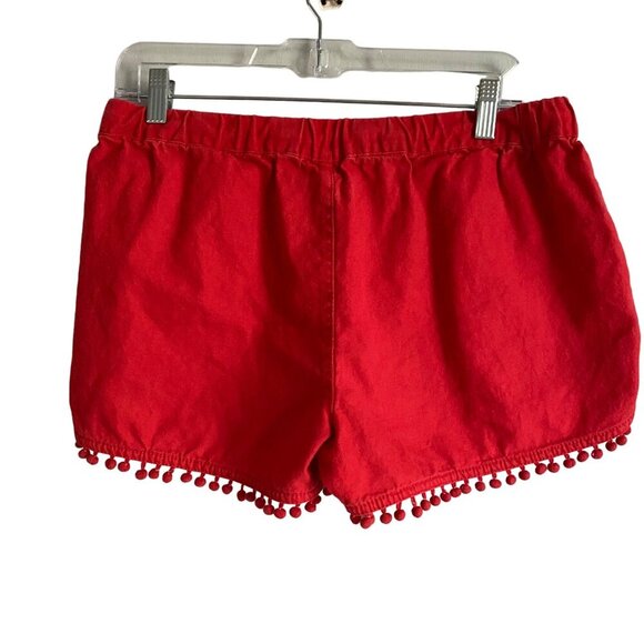 J.Crew Women's Red Pom-Pom Trim Linen Blend Shorts Pockets Size Small - Picture 2 of 8